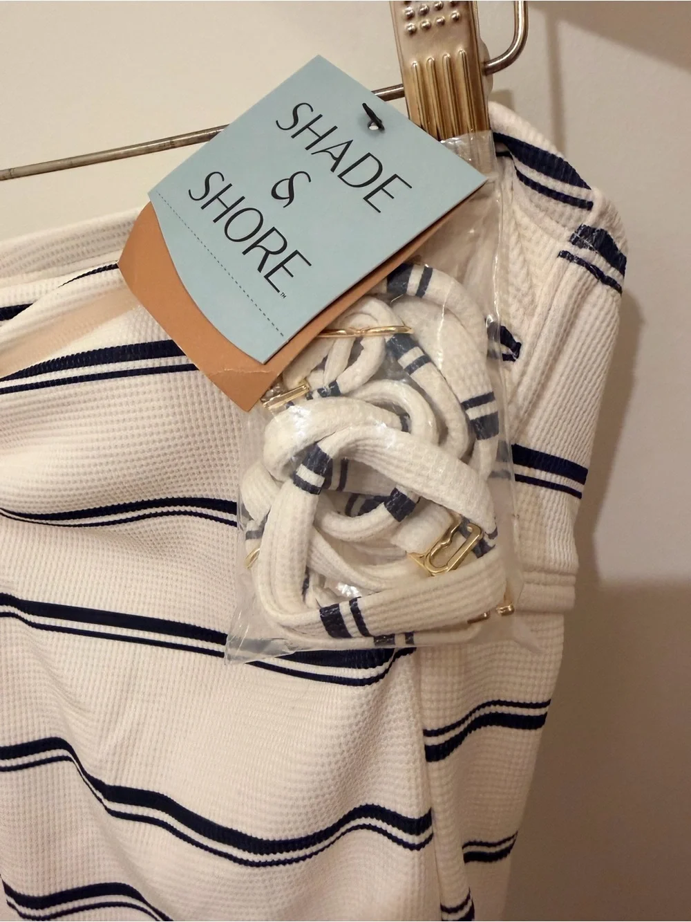 Shade & Shore White and Navy Striped Strapless One-Piece Size M(8-10